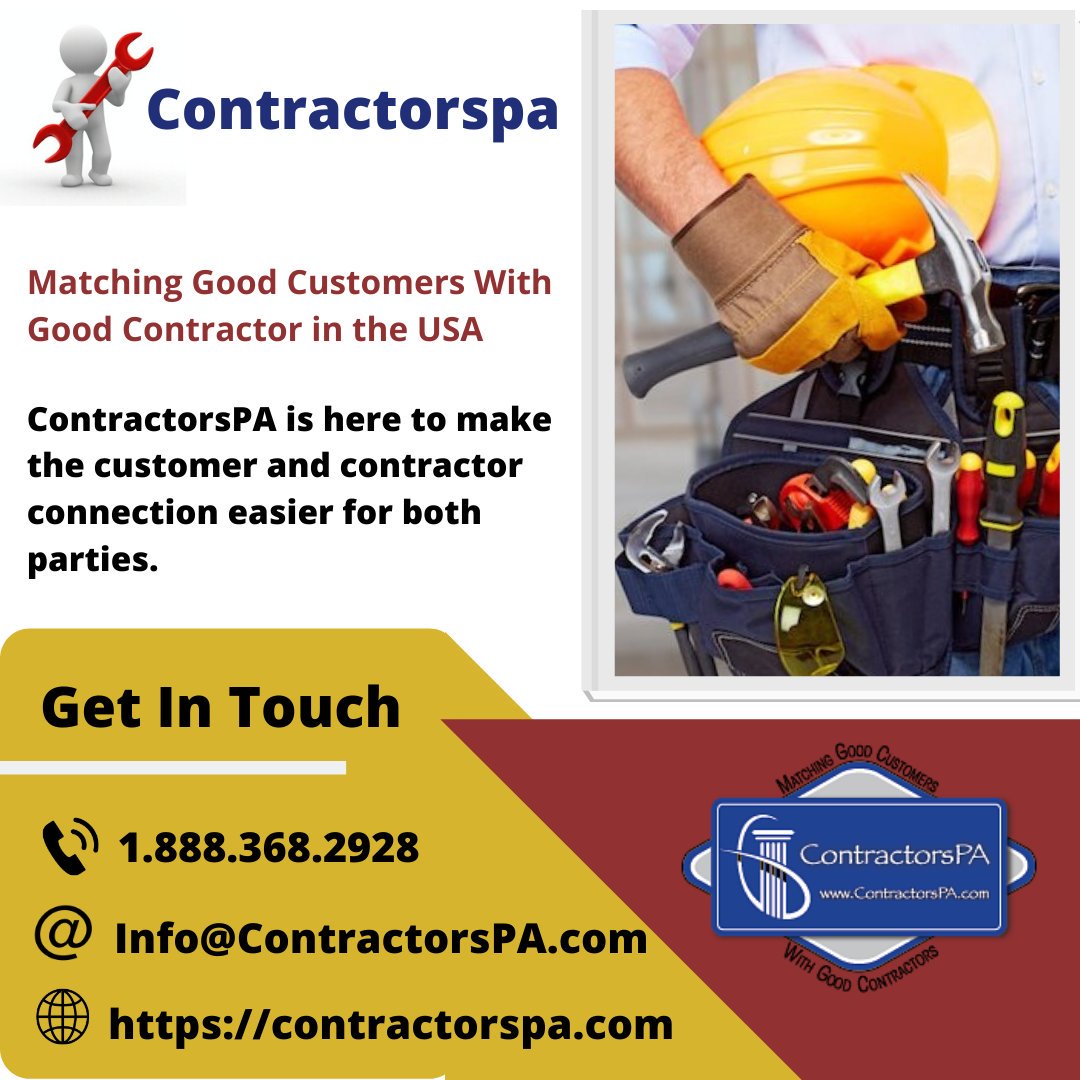 ContractorsPA's tweet photo. Matching Good Customers With Good Contractors In the USA
We help Customers find Good Contractors Customer Screening Service

For details Visit Us:  https://t.co/r31LZsuGIV 

#USA  #Contractors  #ContractorScreening
#CustomerScreeningServices https://t.co/8wRwAsOxd6