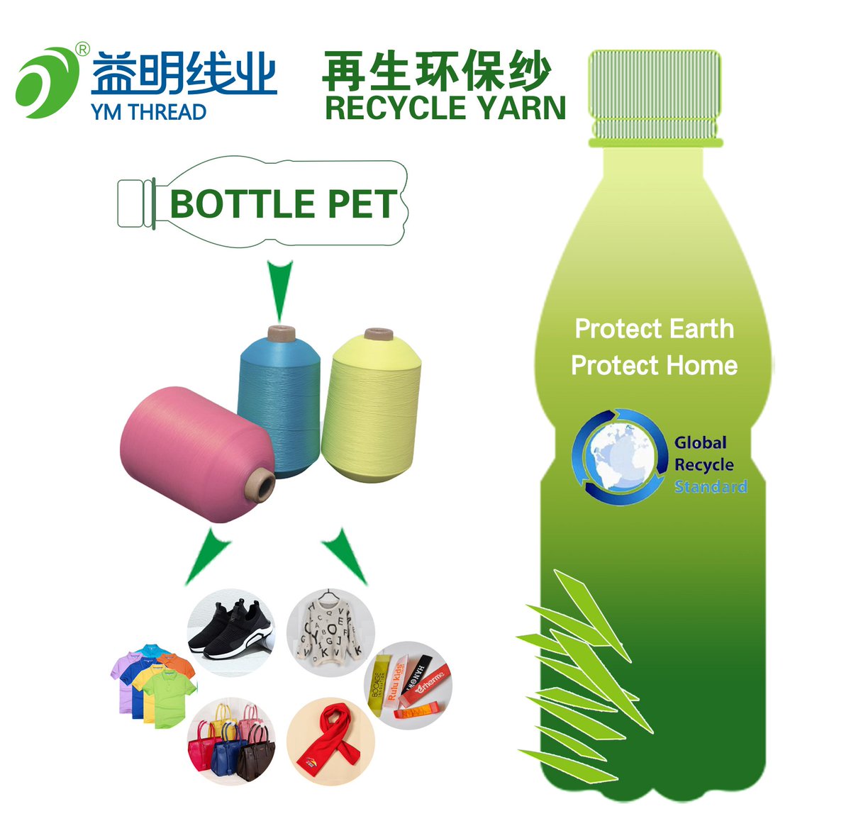 ThreadYm's tweet image. Congrats!! 
We obtain the #GRS CERTIFICATE for dyed polyester #recycle yarn, 75D\100D\150D\300D
#Usage: Flyknit Upper, Garment Fabric, Collar, Ribbon, Lable, Mattress. 
Get more: ymthread.com