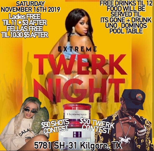 TRVLLASSWEBB's tweet photo. #TJC19 #TEXASCOLLEGE20 #JCC20 #TVCC20 #UT19 #UT20 #TJC20 #TEXASCOLLEGE19 📍🕋 NEW LOCATION📍
#TwerkNight19 This Saturday 
ALL LADIES FREE TIL 11 
&amp; FELLAS FREE TIL 10:30 
DONT MISS IT 
FREE DRINKS TIL 12 😎💃🏽🕺🏾 https://t.co/5qxXBQTPIe