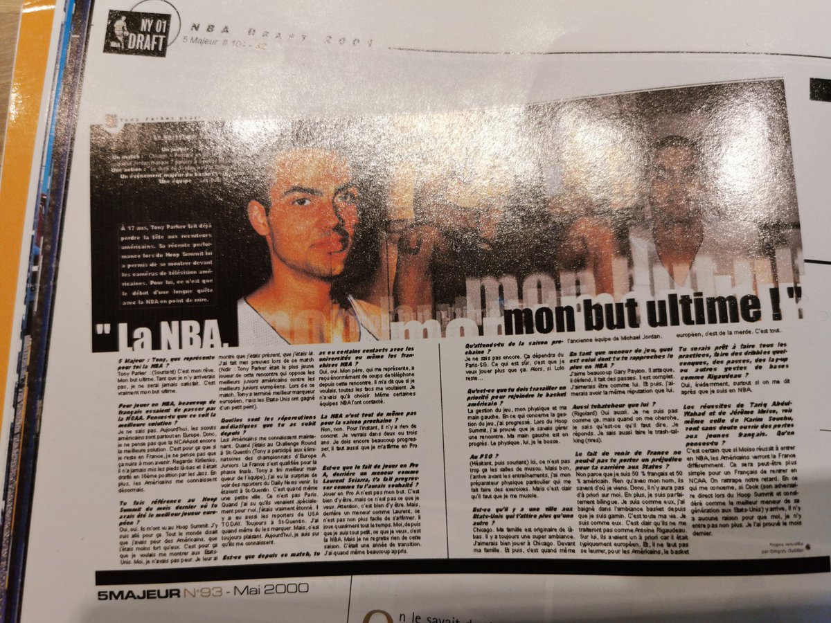 pressebasket's tweet photo. Jeune journaliste pr #5Majeur, j'avais interviewé un gamin de 17 ans, un certain @tonyparker . Il sortait du #HoopSummit et avait fait la misère aux Américains. Voici les 1ers mots de #TonyParker dans 5Majeur, en mai 2000... 19 ans. Respect Tony, #MerciTony #NBA https://t.co/9rTF5CX5Wc