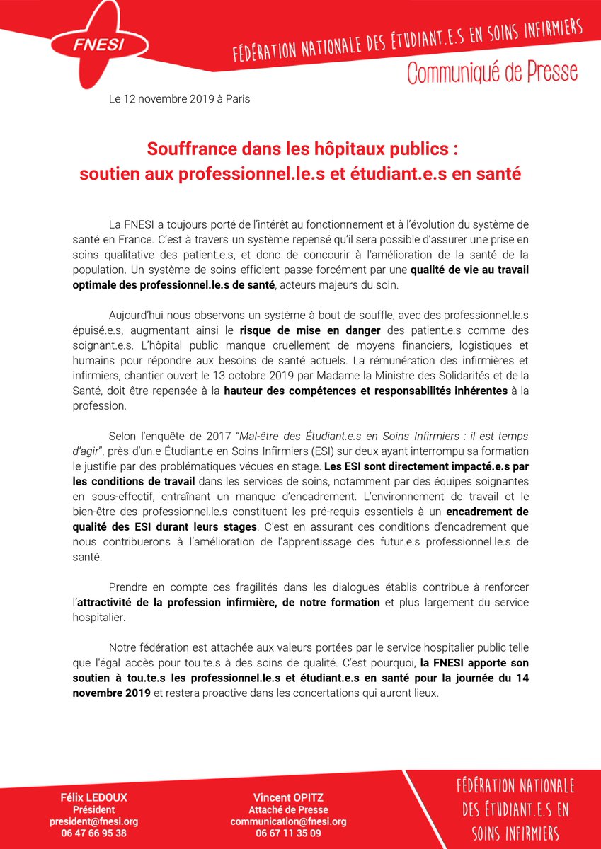 La_FNESI's tweet photo. Le 14/11/2019 se tiendra une #mobilisation

@La_FNESI
 apporte son soutien pour promouvoir
🔴 améliorer la QVT des pros pour améliorer l'encadrement des #ESI
🔴 l'attrait de la #formation en soins #infirmiers et de la profession

#EnsembleSauvonslHopital https://t.co/CbEvIsCHHr