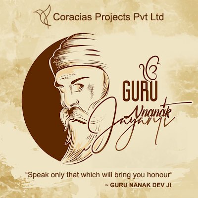May lord Guru Nanak aspire you to achieve your goals in life and help maintain peace and tranquillity. To and your family, a very Happy Gurpurab.#coracias #blessing #550thbirthday #turnkeycontractor #interior #cleanroom #coraciasprojects —  Divya Chauhan and Lalit Chauhan.
