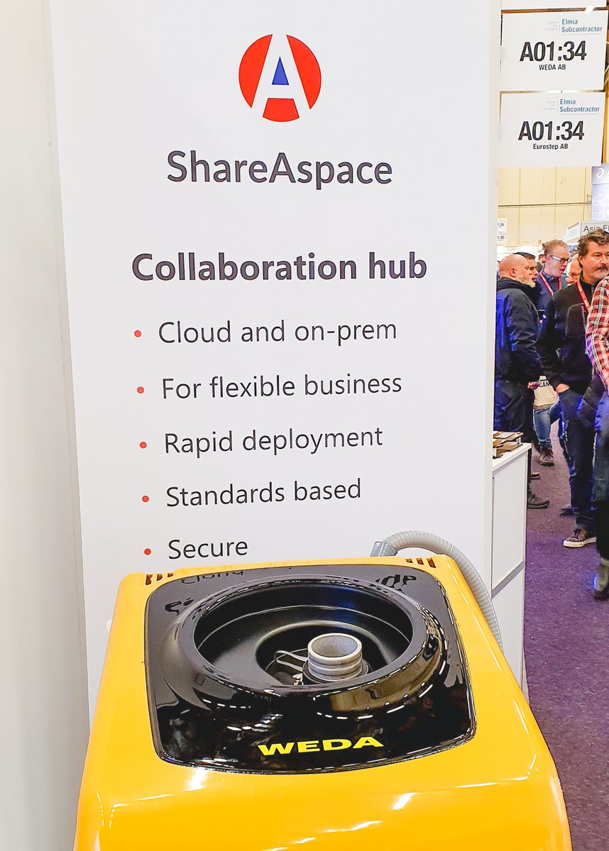 Eurostep's tweet photo. ShareAspace cloud and Weda have arrived to #Elmia #Subcontractor 2019 @underleverantor! Come say Hej 👋 at our booth A01:34. Let's discuss your issues with part #procurement management and structured #data sharing! 🙂 https://t.co/n02TdeH63R