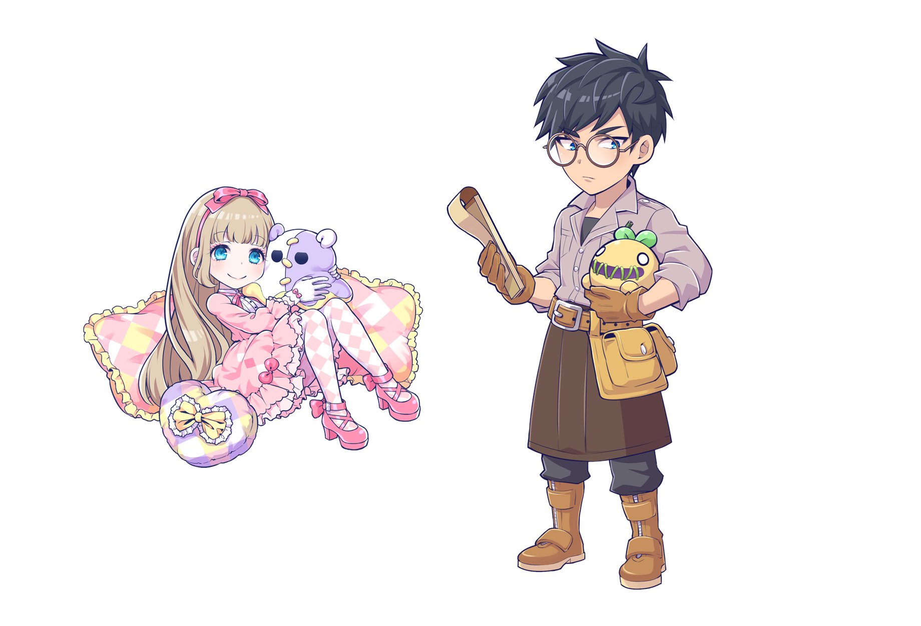 チョコットランド 公式 ハロウィンイベント19 新キャラクターイラストを初公開 フリルがたくさん あま い雰囲気で可愛い女の子と 作業服を着た青年にみえるね 何かの職人さんかな あれ 二人ともぬいぐるみを抱えてる 物語にどう