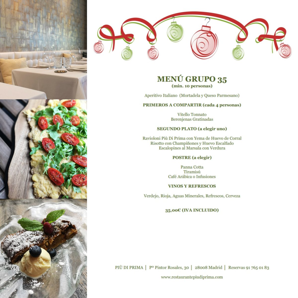 PiuDiPrima_Mdr's tweet photo. ¿La mejor #Navidad? En #PiùDiPrima tenemos varios menús y cócteles muy especiales desde 35 €. Haz tu reserva en el ☎️ 91 765 01 83 🎄🎄🎄🎄🎄#FelizNavidad #Feliz2020 #Xmas #Cocktail #PartyTime #RestauranteItaliano #NewYearsEve #ItalianFood https://t.co/KYOWSdur2J