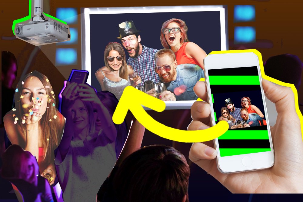 Party fun for many occasions: With the SelfieWall your location gets a virtual photo wall in XXL format. You receive party pictures from the mobile phones of your guests and project them in real time live on a wall. #selfie #wedding #birthday #partytime #photos #Xmas #selfiewall