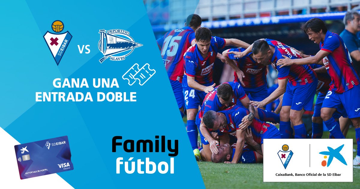 ¡No te pierdas el derbi #EibarAlavés! Participa antes del día 17 con tu tarjeta VISA SD Eibar de @caixabank y podrás ganar una entrada doble.
🎟️ http://bit.ly/32GU5Em 🎟️
¿Aún no tienes tu tarjeta? Contrátala y entra en el sorteo#FamilyFútbol #ExperienciasExclusivas