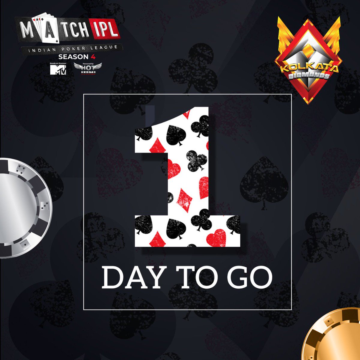 DiamondsKolkata's tweet photo. Just a day away until Kolkata Diamonds shine at @matchIPL Season 4!
.
.
.
#matchipl #mtvprohunt #onlinepoker #pokerindia #pokertournament #raise #call #poker #pokerlife #pokeronline #holdem #pokertournament #pokertime #pokernight #highcard #pokerlifestyle #pokertable #pokercard https://t.co/liwYuFvO1D