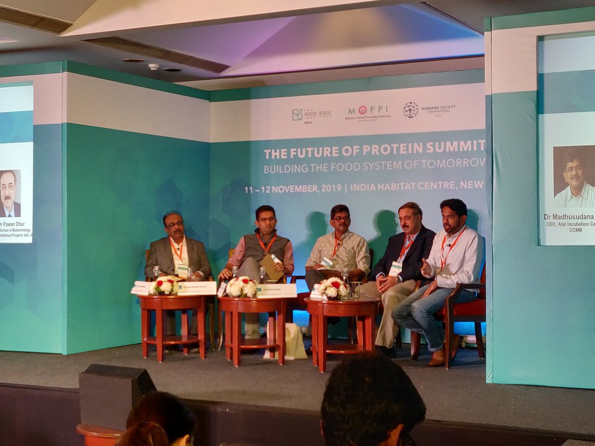 Our panel on cellular agriculture & tissue engineering had Dr Rao (AIC-CCMB),Dr Dhar(JNU),Dr. Saiyed(C-CAMP),Dr Annapure(ICT) & Mr Sathyanarayanan(inStem & Impres Health). GFI & ICT are collaborating to build a centre of excellence in cellular agriculture 
#FutureOfProtein