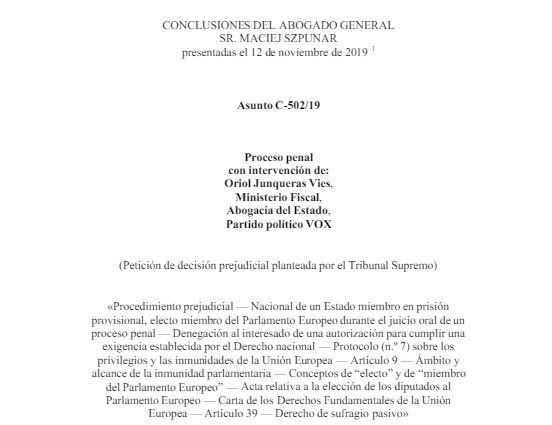 eldiarioes's tweet photo. 📄 DOCUMENTO | Estas son las conclusiones del abogado general de la Unión Europea: se decanta a favor de Junqueras y entiende que debe ser eurodiputado y gozar de inmunidad https://t.co/ZgQXrfh5Je https://t.co/VB41K9eWBi