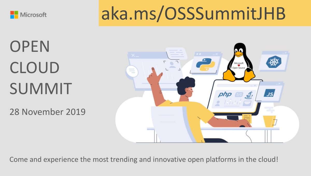 DeveloperUG's tweet image. Want to attend a truly amazing event for any cloud developer?  For free? Make sure you register for the OPEN CLOUD SUMMIT!

aka.ms/OSSSummitJHB