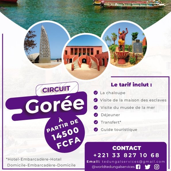 WorldTedungal's tweet photo. World Tedungal Services vous propose des activités en famille à petit prix.
Offrez-vous une journée mémorable à Gorée😉.

Pour plus d'informations contactez nous au 33 827 10 68.

#kebetu
#team221
#tourisme
#tl221 https://t.co/CNeKVclOGl