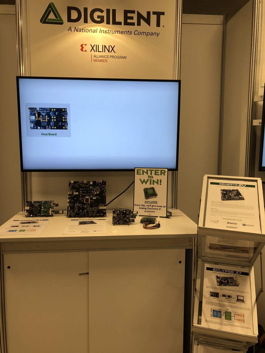 DigilentInc's tweet photo. Come check out our latest development platforms - Eclypse Z7 for instrumentation &amp; Genesys ZU, @XilinxInc Zynq Ultrascale+ MPSoC board at XDF Europe #Xilinx #XDF https://t.co/LmxbS3d559