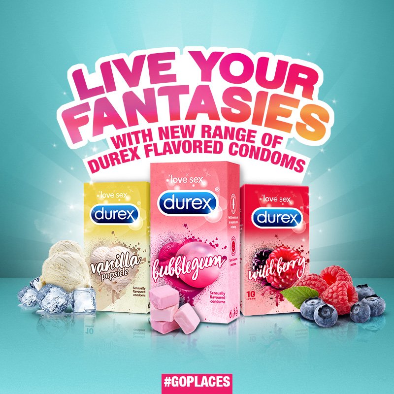 Durex India on X: "Get frisky and live out your 'fantastic' fantasies with  the thrilling new range of Durex Flavoured Condoms- Bubblegum, Wildberry  &amp; Vanilla Popsicle. Grab yours to #GoPlaces: https://t.co/oXri2qrKbe  https://t.co/WqzjdnHPYP" /