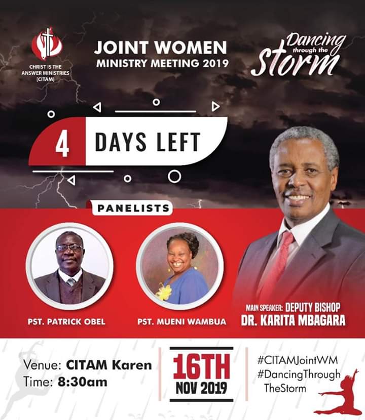 CITAMRoysambu's tweet photo. 4 DAYS TO GO!!! The annual CITAM WM meeting🔥
Ladies! Come one! Come all!!
#CITAMJointWM
#DancingThroughTheStorm
#ButByHisSpirit https://t.co/4sXQuyXa1M