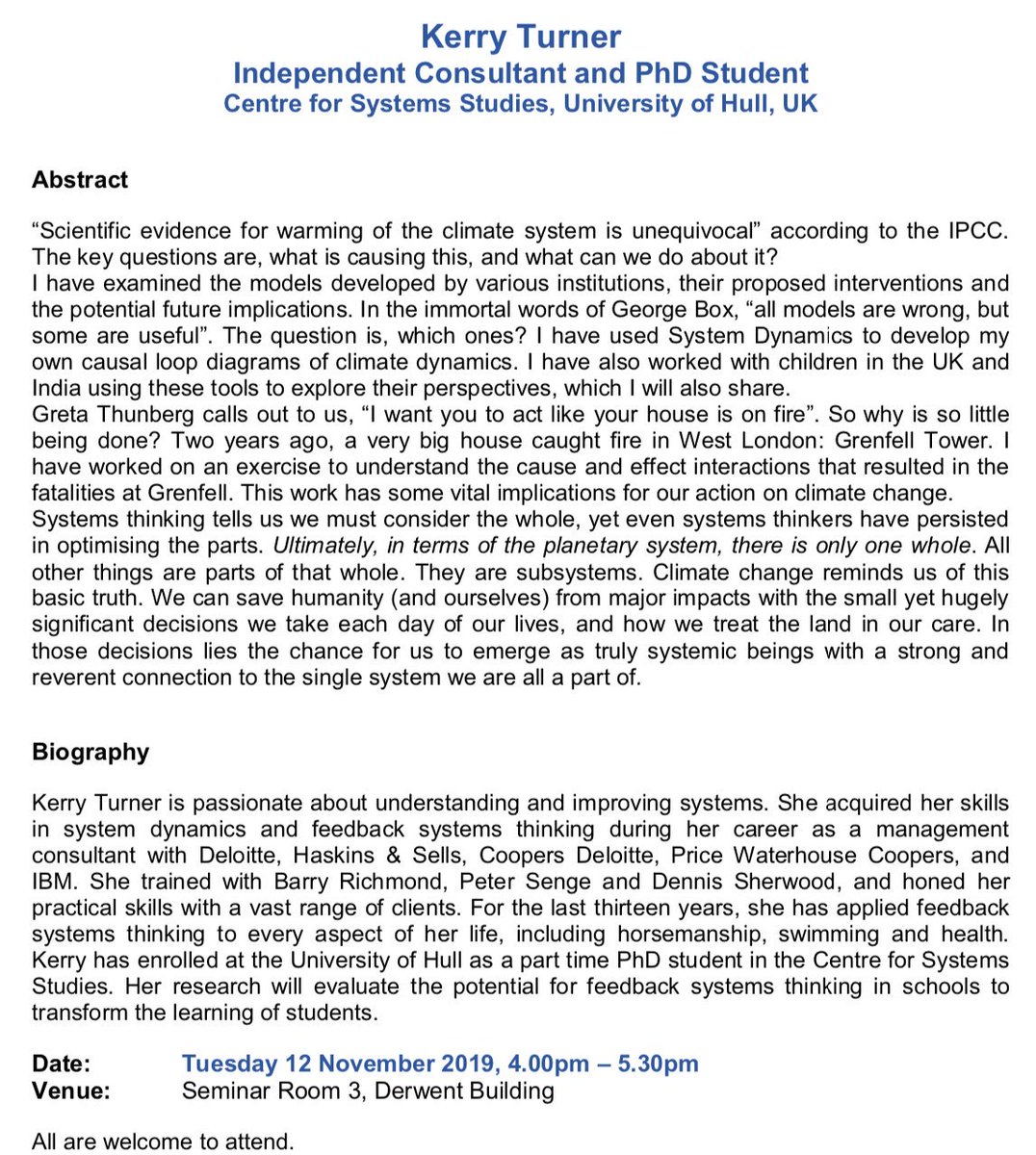 Join us today for a CSS seminar on climate change by Kerry Turner between 4pm-5.30pm.