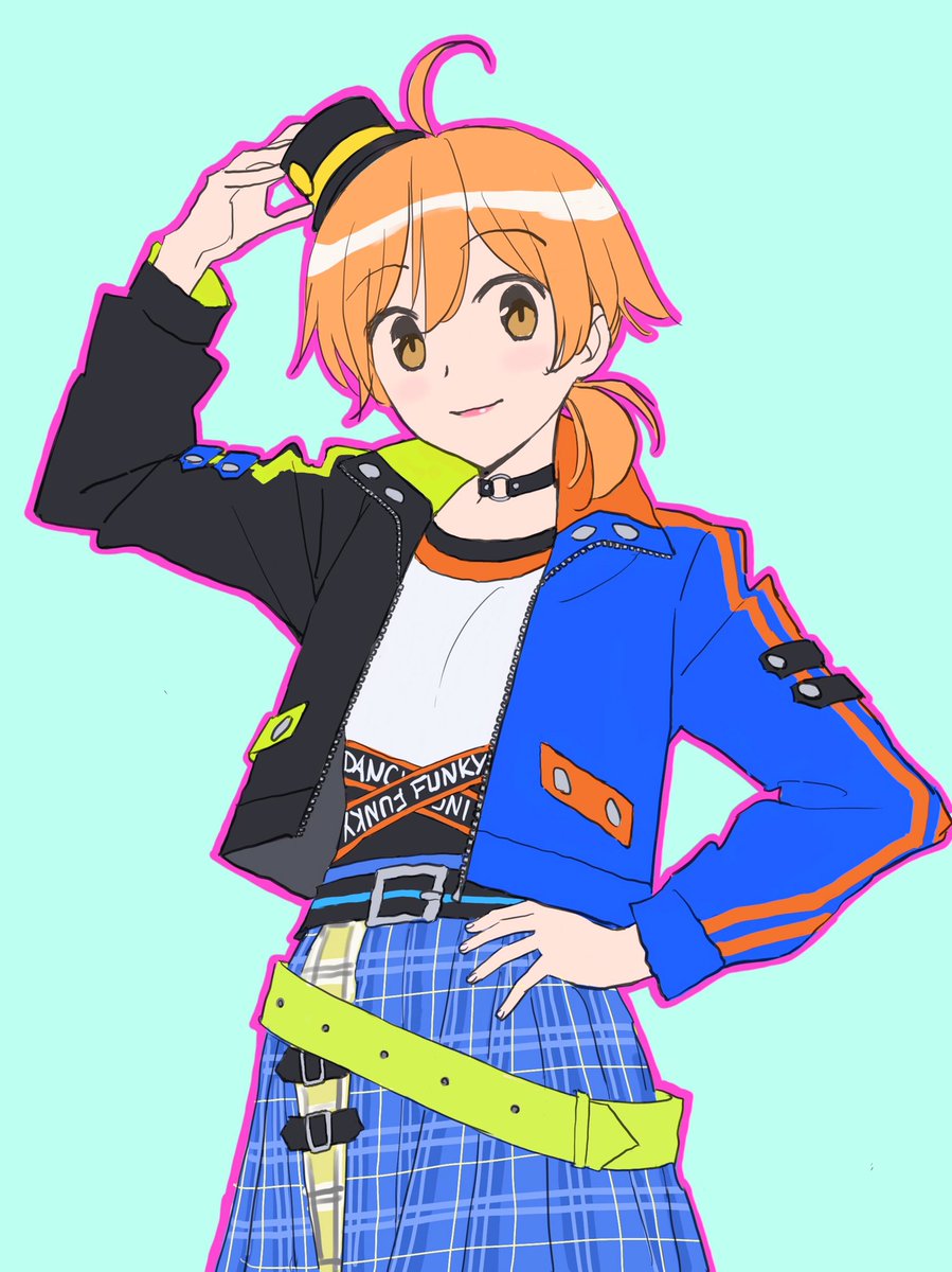 1girl solo jacket skirt belt orange hair hat  illustration images