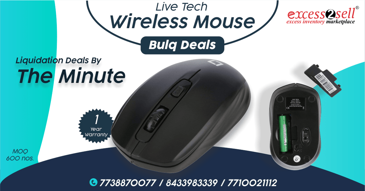 excess2sell's tweet photo. Great #BulqDeals on #LiveTech #WirelessOpticalMouse. Shop Now
MOQ - 600 Nos
Get it Here:https://t.co/fbeCW7DtKQ
Call Now or WhatsApp +91 7710021112 / +91 7738870077 / +91 8433983339
#LiveTech #LiveTechOpticalMouse #WirelessOpticalMouse #Excess2Sell #CheckersIndia #E2SDailyDeal https://t.co/U7gqOHymtp