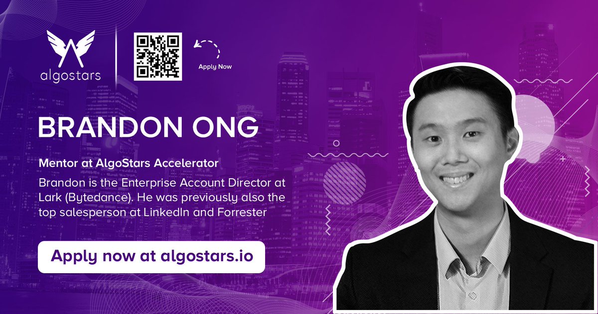StarsAlgo's tweet photo. @StarsAlgo is proud to welcome Brandon Ong as our #trainer and #mentor!

Apply Now at https://t.co/I6HTRerxOn

#deeptech #accelerator #AI #blockchain #IOT #startup #algostars #funding #mentoring https://t.co/wwaTMcXs4x