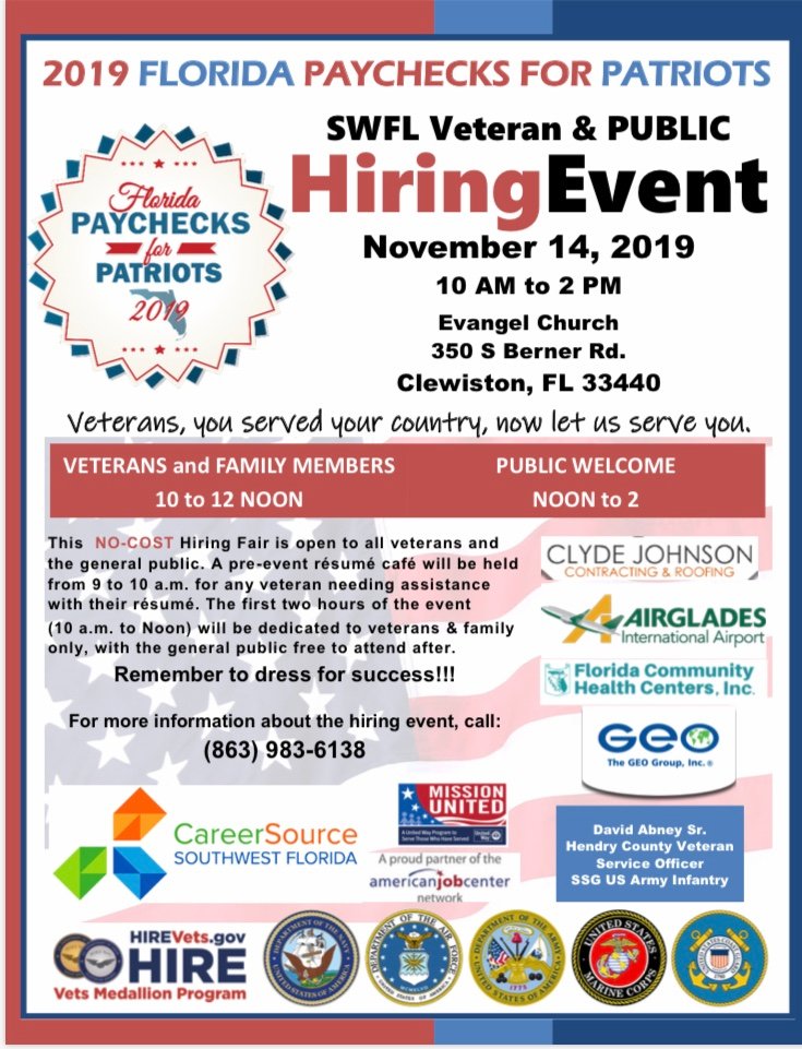 Don't miss this HIRING EVENT in Clewiston – Thursday from 10 to 2. <a href="/SFWMD/">South Florida Water Management District</a>