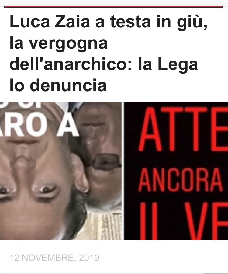 Alessandro Morelli (@AMorelliMilano) on Twitter photo 2019-11-12 16:06:17 Luca Zaia raffigurato a testa in giù e minacciato da un vigliacco sui social. Secondo voi questo è #odio? Eppure una certa politica mantiene il silenzio anche su questo. Luca Zaia raffigurato a testa in giù e minacciato da un vigliacco sui social. Secondo voi questo è #odio? Eppure una certa politica mantiene il silenzio anche su questo.
