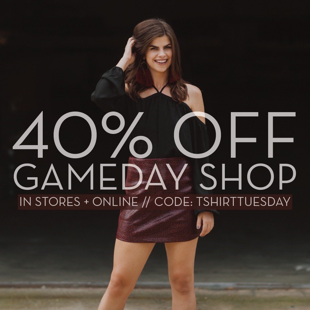 Come see us for ⚡️T-SHIRT TUESDAY⚡️ to receive 40% off all shirts in the GAMEDAY shop in stores + online! 🐶