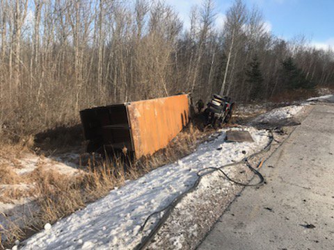 OPP_NER's tweet photo. #NipissingWestOPP UPDATE- officers advise #Hwy64 is now open.  Bridge girder removed from roadway but remains in the ditch. It will possibly be removed tomorrow. ^mc https://t.co/lw608yqiur