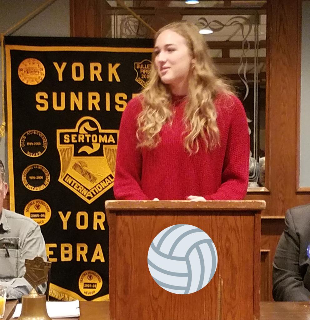 JimHoffmann23's tweet photo. It was great to have @yorkdukevb give the York Sunrise #Sertoma program this morning. They just finished a record breaking year. Thanks for coming coach Chris Ericson, and captains Natalia Dick, and Erin Case. #yorkdukes #WantItEarnIt https://t.co/DixPGs2n24