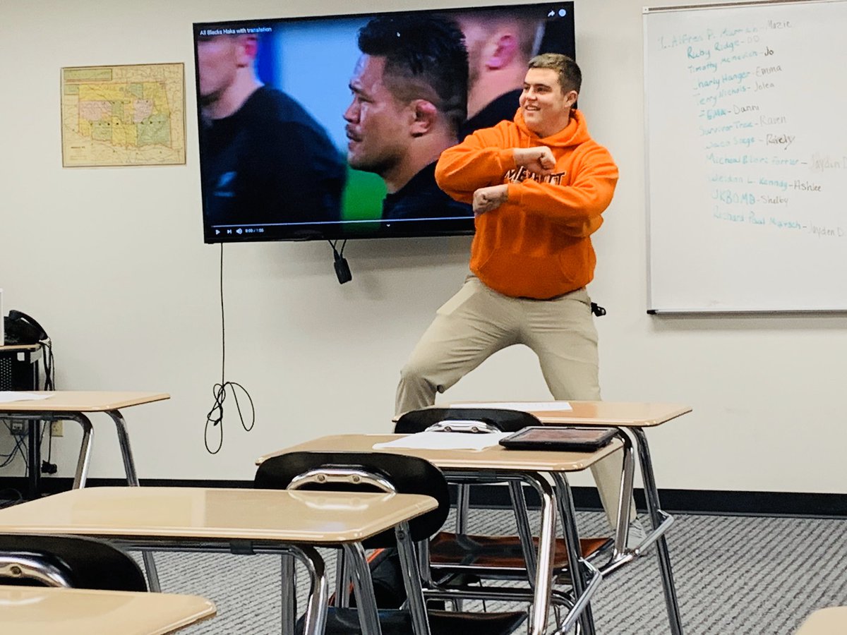 PeffersOilers's tweet photo. Does anyone else have a high school history teacher demonstrating the Haka war dance? #militaryhistory @merrittschools #oklaed https://t.co/FFAp4r0O9n