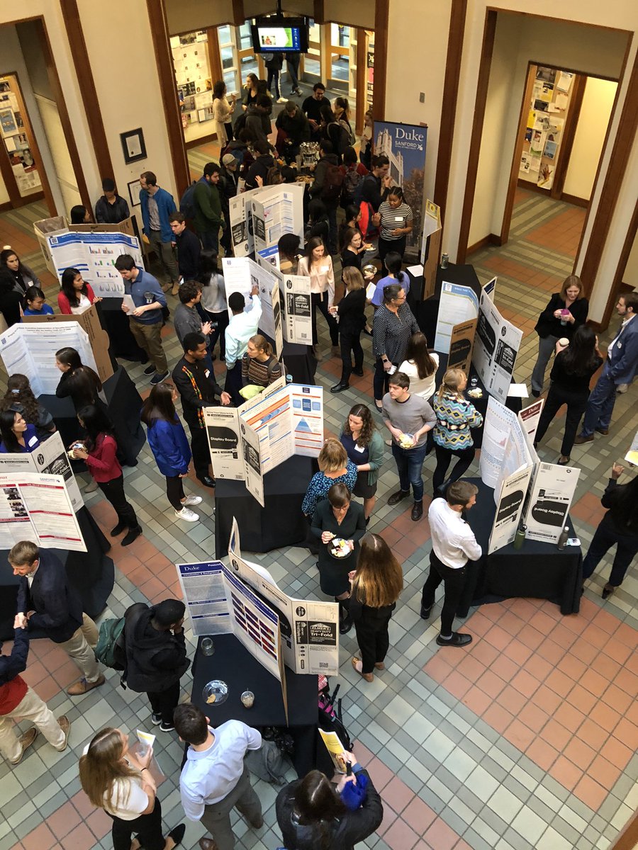 SamanthaAtFuqua's tweet photo. Senior honors thesis poster presentationa in Fleishman commons. #DukeSanford students are amazing! https://t.co/o8wE1nPBj9