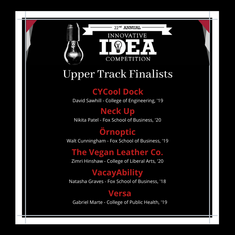 TempleIEI's tweet image. Are you looking forward to #IdeaComp2019 as much as we are? Here are this years finalists for the LIVE pitch event this THURSDAY at 4pm in the #1810Accelerator.  Register here: eventbrite.com/e/73154660559

#entrepreneurship #innovation #owlpreneurs #templemade