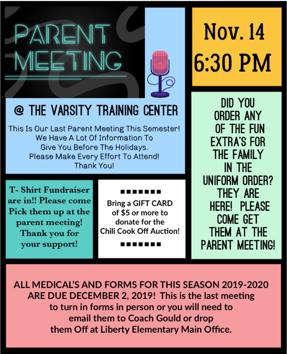 LAST CALL!  All Medicals and forms are DUE DEC. 2, 2019 For ALL SPORTS!  If you have turned yours in, THANK YOU!