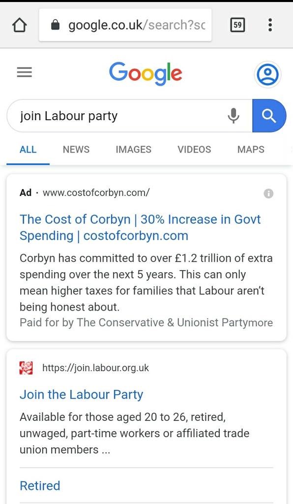 Meanwhile, if you Google “Join Labour Party” you get this from the Tories