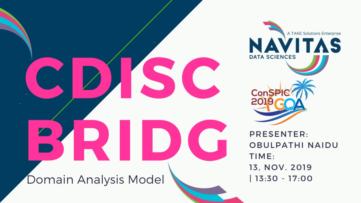 NavitasDS's tweet photo. We are pleased to be presenting on four exciting topics at #ConSPIC2019, Nov 13-14. Obulpathi Naidu will be presenting CDISC-BRIDG (Domain Analysis Model). Read the abstract here: https://t.co/yL6Yb8cD1f
For more on ConSPIC and our other topics: https://t.co/bT0oqrOvIE
#BRIDG https://t.co/rn2zXeTssd
