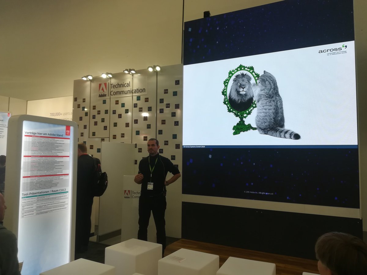 Across_Systems's tweet image. Christian Weih-Sums Vortrag am @AdobeTCS Stand bei der #tekom19. Texte aus #FrameMaker in Across übersetzen.
