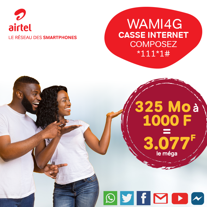 Airtel_GA's tweet photo. [WAMI CASSE INTERNET] Chez Airtel, on casse internet et ton Wami325 aussi car le Mo est dorénavant à 3.077F Frs donc tu consommes plus ! Qui fait ça ici ? Faut nous dire qui le fait parce que certains là ne sont pas concentrés. Yaye tape seulement *111*1#
#airtel #gabon https://t.co/sZUgtzKeR4