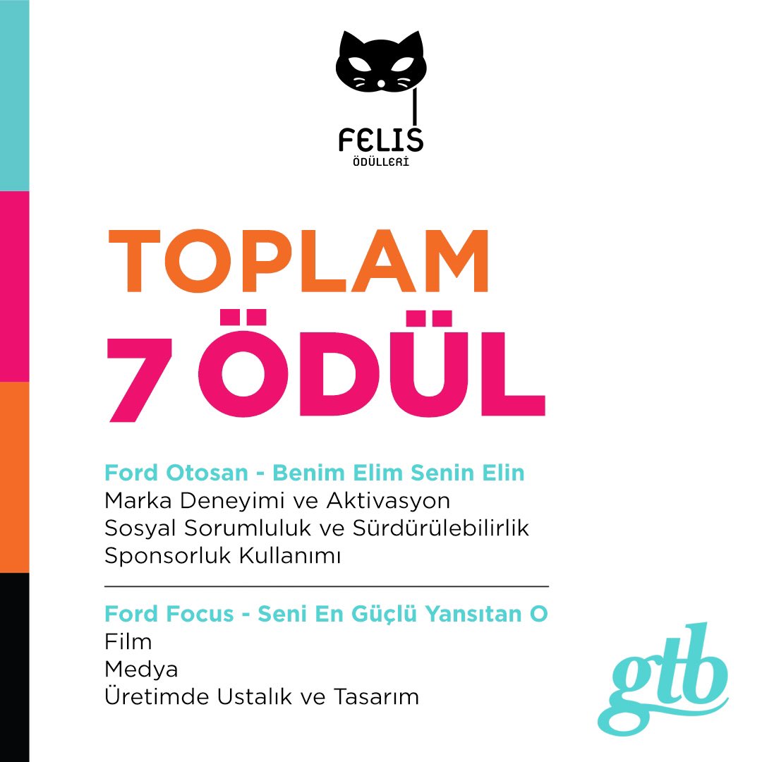 Ford Otosan “Benim Elim Senin Elin” ve Ford Focus “Seni En Güçlü Yansıtan O” işlerimiz #felis2019 da toplamda 7 ödüle layık görüldü. <a href="/MediaCatFelis/">Felis Ödülleri</a> <a href="/GtbIstanbul/">GTB Istanbul</a>