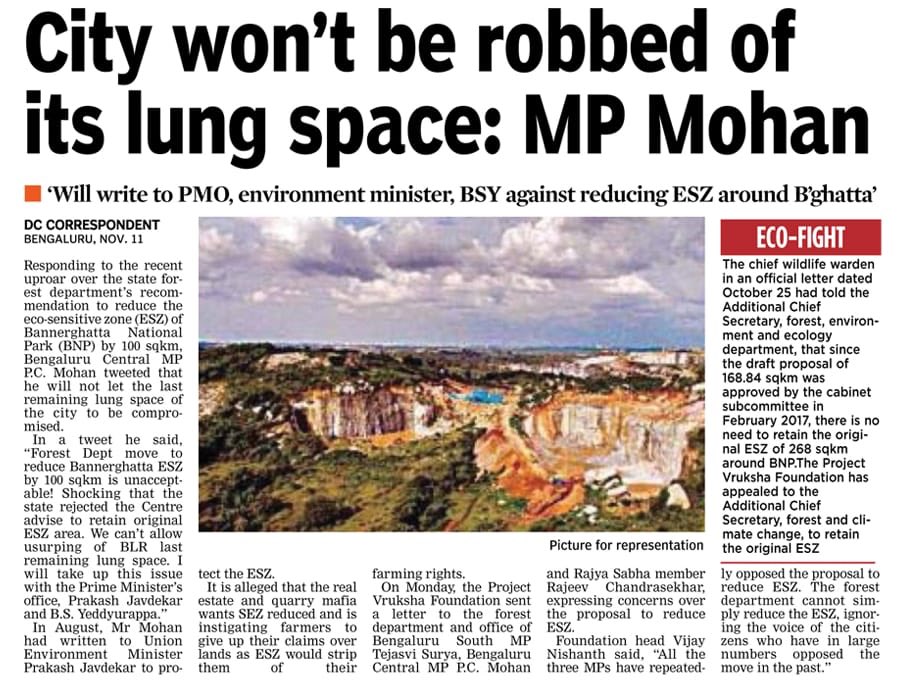 PCMohanMP's tweet photo. I will follow up with @CMofKarnataka Shri @BSYBJP to reject Forest Dept proposal to reduce Bannerghatta National Park ESZ &amp; to protect the Park

 #SaveBannerghatta

@PMOIndia @PrakashJavdekar @rajeev_mp @BJP4Karnataka https://t.co/mv7YVsPvet