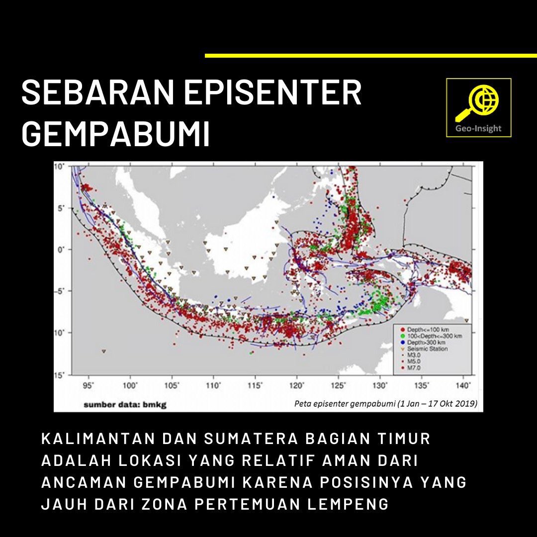 Geoinsightid's tweet photo. Berikut titik-titik #gempa yang ada di Indonesia dalam kurun waktu Januari hingga Oktober 2019. Bisa dilihat hampir semua wilayah di Indonesia rawan terjadi #gempa
Hanya Pulau Kalimantan dan Sumatera bagian timur yang jarang terjadi gempa https://t.co/S1i5Qps58h