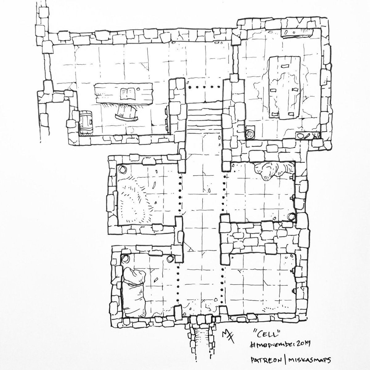 MiskasMaps's tweet photo. "Cell"

A malorian prison with four cells, an "interrogation" chamber, and a sewer hole.

#mapvember2019 #mapvember #astraterra #Dnd5e #dndmaps #rpgmaps #ttrpg #tabletop #dungeonsanddragons #tabletopgaming #battlemap #almostcaughtup https://t.co/ZppgYTbiWQ
