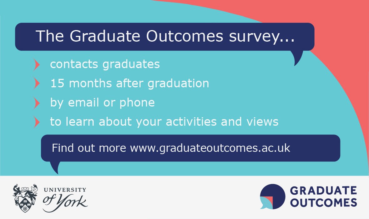 UniOfYork's tweet photo. Are you a @YorkAlumni #UoYGrad who finished studying with us between 1 May and 31 July 2018? If so, please complete the #GraduateOutcomes survey (sent to your post-graduation email address) to tell us about life after #uoygraduation: https://t.co/gT1vWV4ix5 https://t.co/k7rn6STIIO