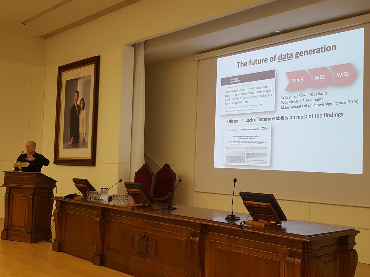 clare__turnbull's tweet photo. @xdopazo takes the #ECTB2019 attendees through health-based applications of machine learning, and reducing dimensionality search space in rare diseases based on disease hallmarks. https://t.co/qstOqW85WK