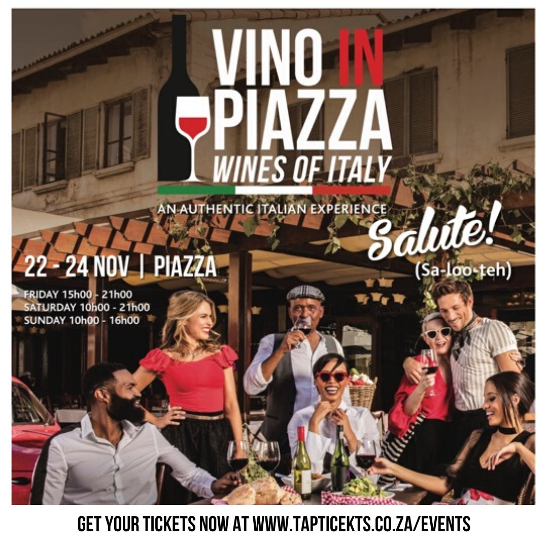 HelloMagSA's tweet photo. HJ, did you know that the 2nd edition of Vino in Piazza – Wines of Italy Festival, hosted by @MONTECASINOZA is set to coincide with ‘International Week of Italian Cuisine” which is celebrated worldwide? #vinoinpiazza #VIP19

Tickets: https://t.co/MQQJbRtzwJ https://t.co/xYsNfTzDtt