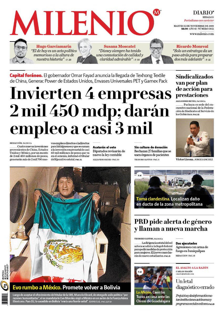 #FelizMartes La mejor información está en la edición de #Milenio de este 12 de noviembre.