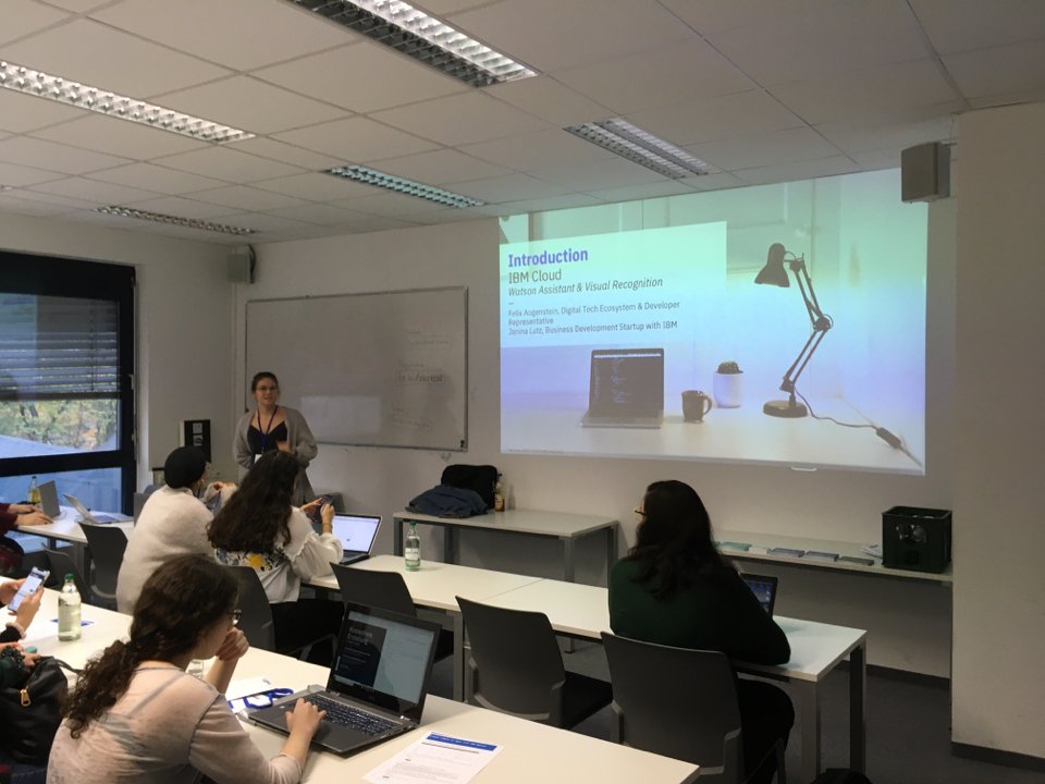 F_Augenstein's tweet photo. Some impressions from #startcall 2019 in Berlin. Thanks for attending our workshop to build your own #AI app using #IBMWatson Assistant or Visual Recognition! @__janina @cogni4aover @metz_anie @Jessieevaline https://t.co/LNS8l0zC3b