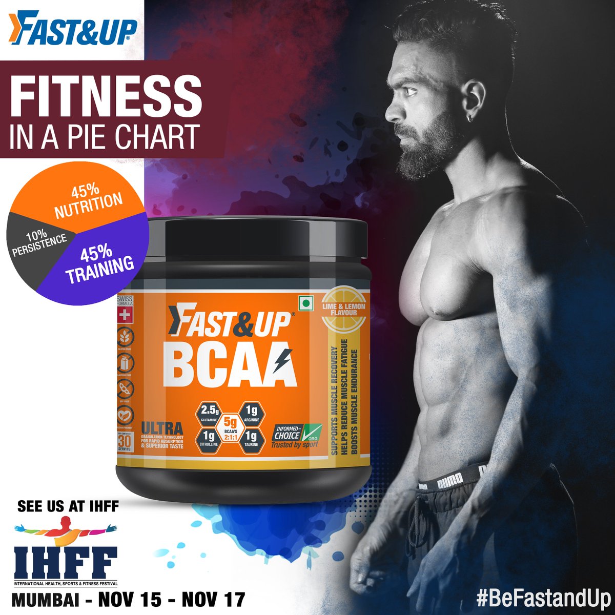 FastandUp_India's tweet photo. What you consume matters just as much as what you lift. Fulfill your desired goals with sports nutrition that delivers results over everything.

Visit us at IHFF to experience elite sports nutrition, activities, launches &amp; much more!
Shop Now: https://t.co/DeA1gFrkU9
#BeFastandUp https://t.co/VniHF9sr9S