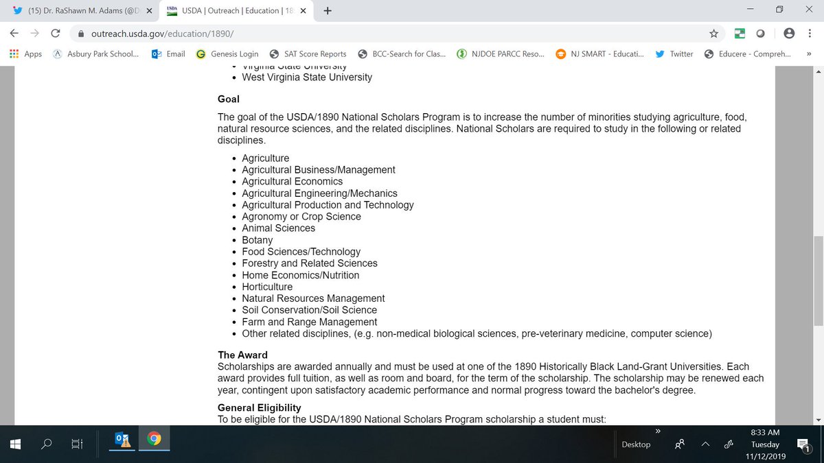 Application deadline 1/31/20: Full ride to HBCU. Must major in one of these fields: <a href="/GuidanceAphs/">APHS_Guidance</a> <a href="/Asbury_ParkSD/">Asbury Park Schools</a> for more info: outreach.usda.gov/education/1890