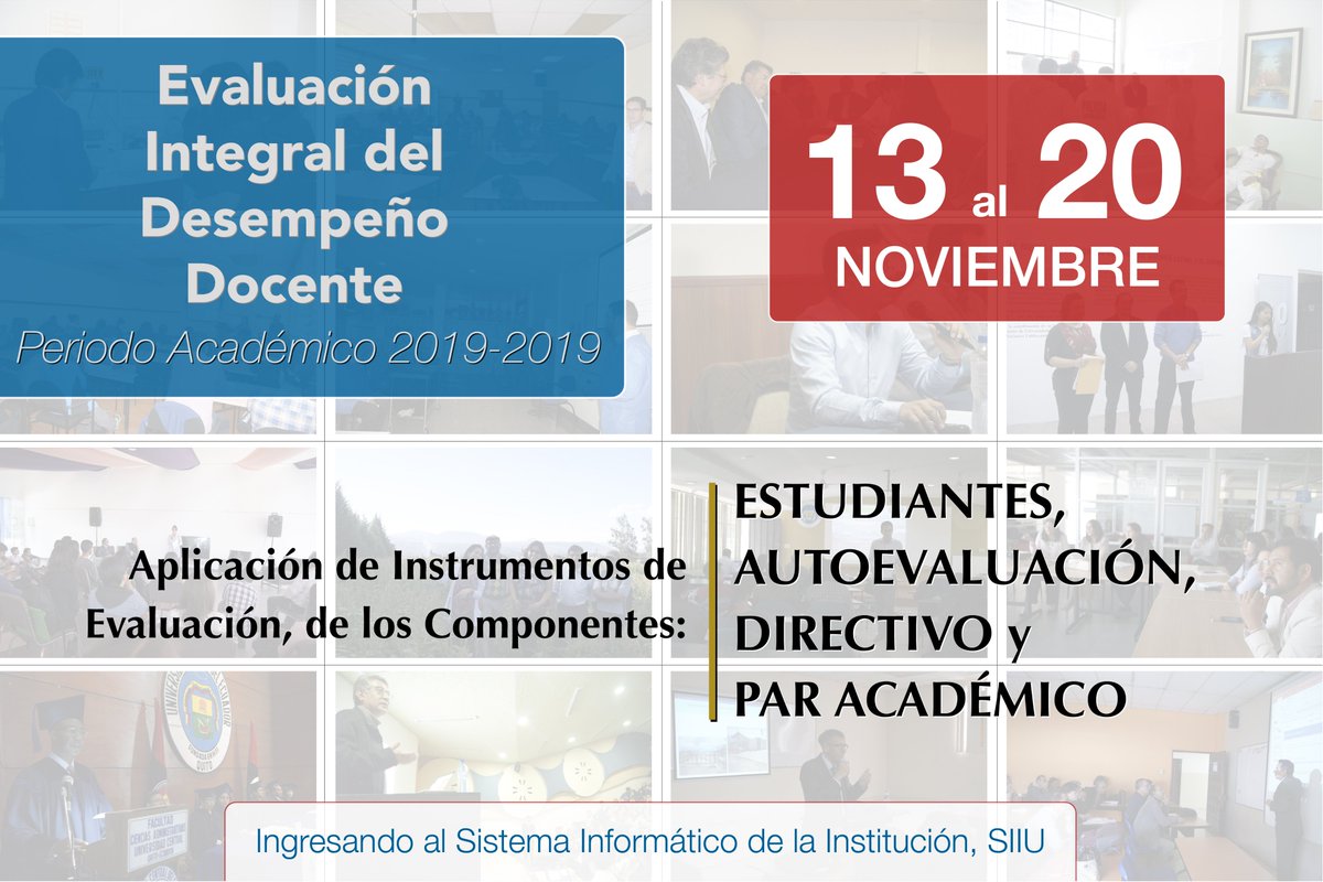 EVALUACIÓN DOCENTE
No te olvides de realizar la evaluación en las fechas establecidas. Recuerda, es un Derecho y una responsabilidad con el #Mejoramiento continuo de la #calidad en nuestra planta docente
