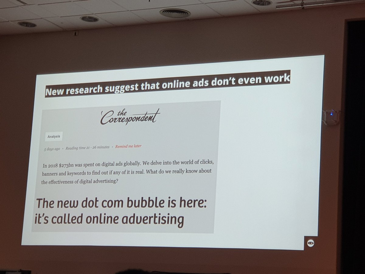 SimoneKrouwer's tweet photo. Laura Dornheim on the potential negative side-effects of online advertising. I do like that there's also a critical note on the #NativeDays19. https://t.co/0d4NcMikHO
