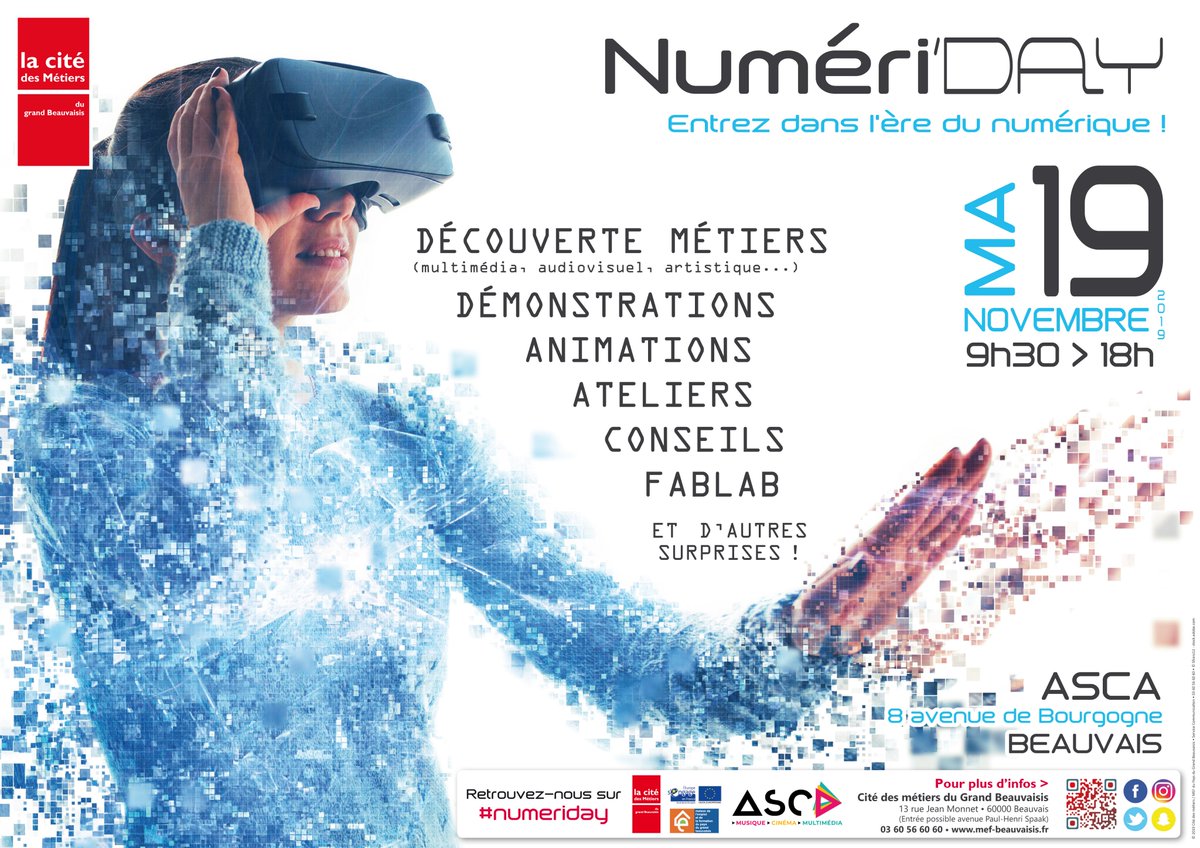 canope_DThdf's tweet photo. #SaveTheDate Mardi 19 Novembre 2019 de 9h30 à 18h à ASCA • 8 avenue de Bourgogne • #Beauvais
#NumeriDAY : entrez dans l'ère du numérique
Fablab #Méru @LaLigue60 ,Lycée Lavoisier,Media Management, On Air Radio, UnisCité, Médiathèques #Beauvais, #MAJI et🔽
https://t.co/kuOpJRv7Q1 https://t.co/7NwK8itBP5